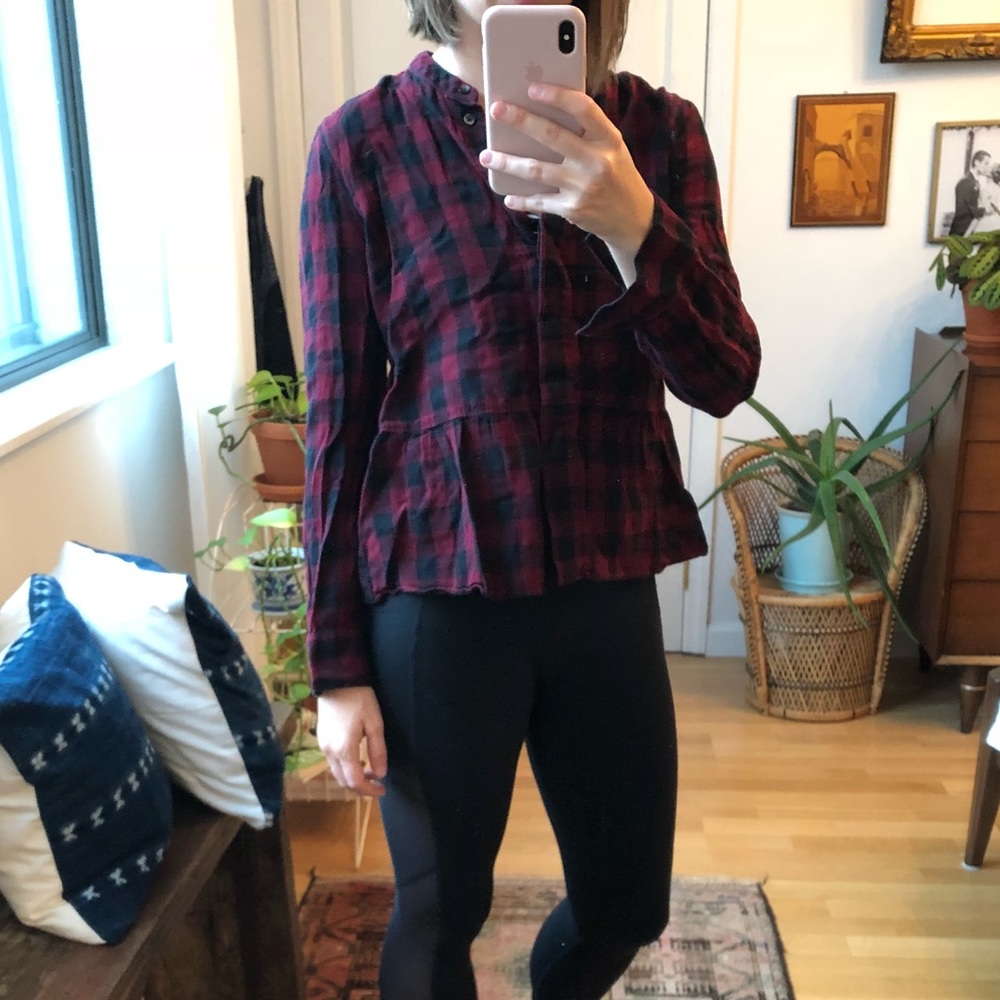 Cute cropped long sleeve plaid Madewell top
